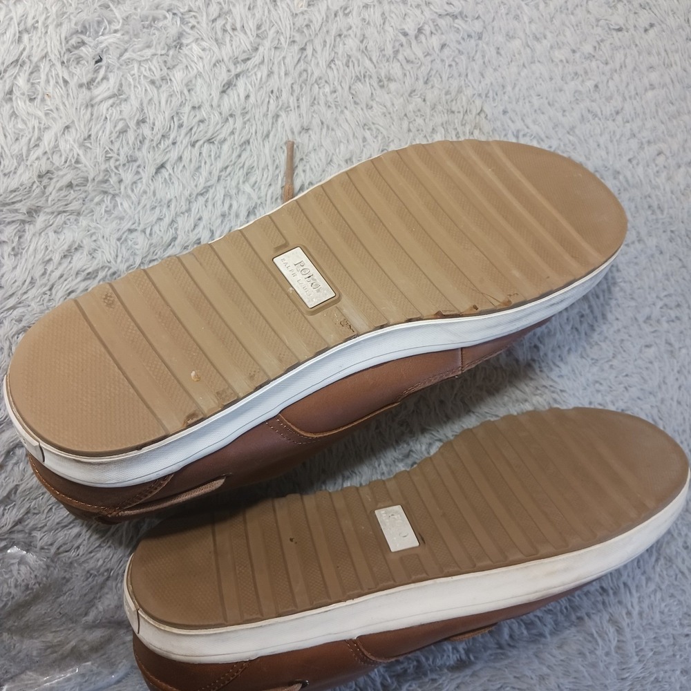 Polo Ralph Lauren Ramiro 13297 Mens 11.5D Brown Leather Canvas Duck‎ Boat Shoes - Picture 5 of 9